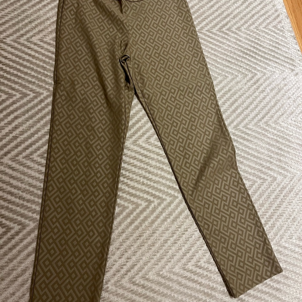 Brown Ankle Cropped Pants with Geometric Pattern